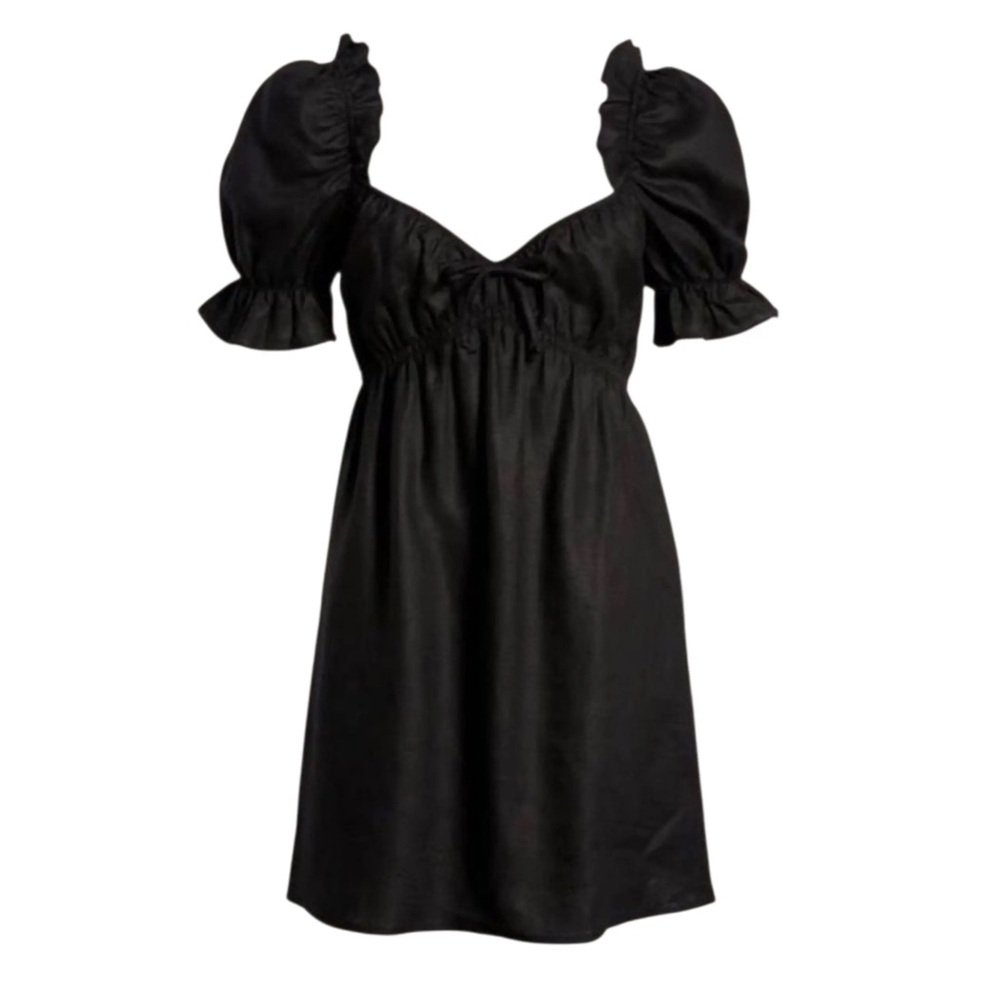 Reformation Black Puff-Sleeve Mini Dress